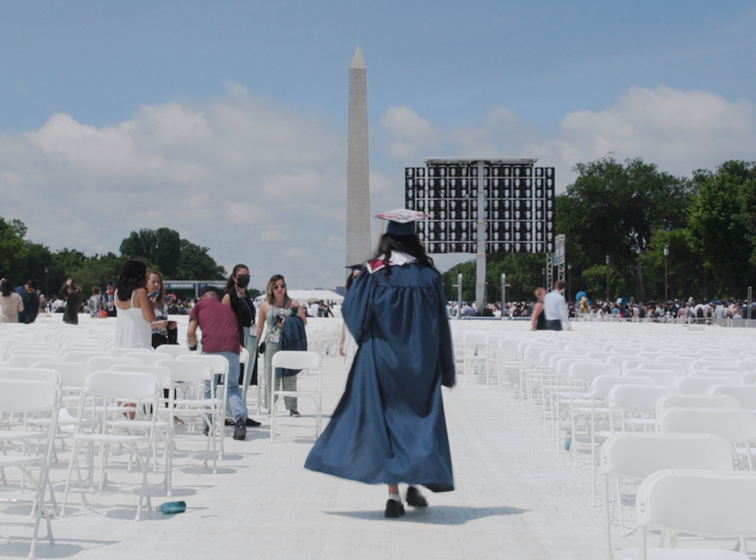 Student on the mall at commencement