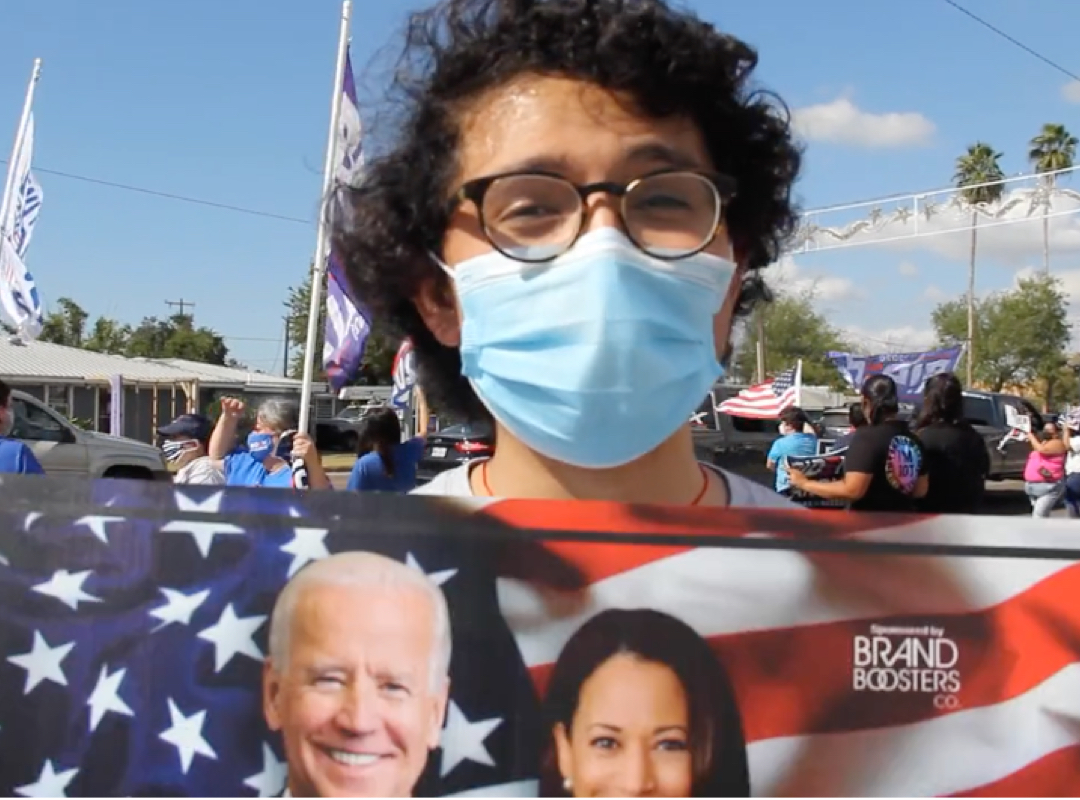 Student in a mask; President and Vice President